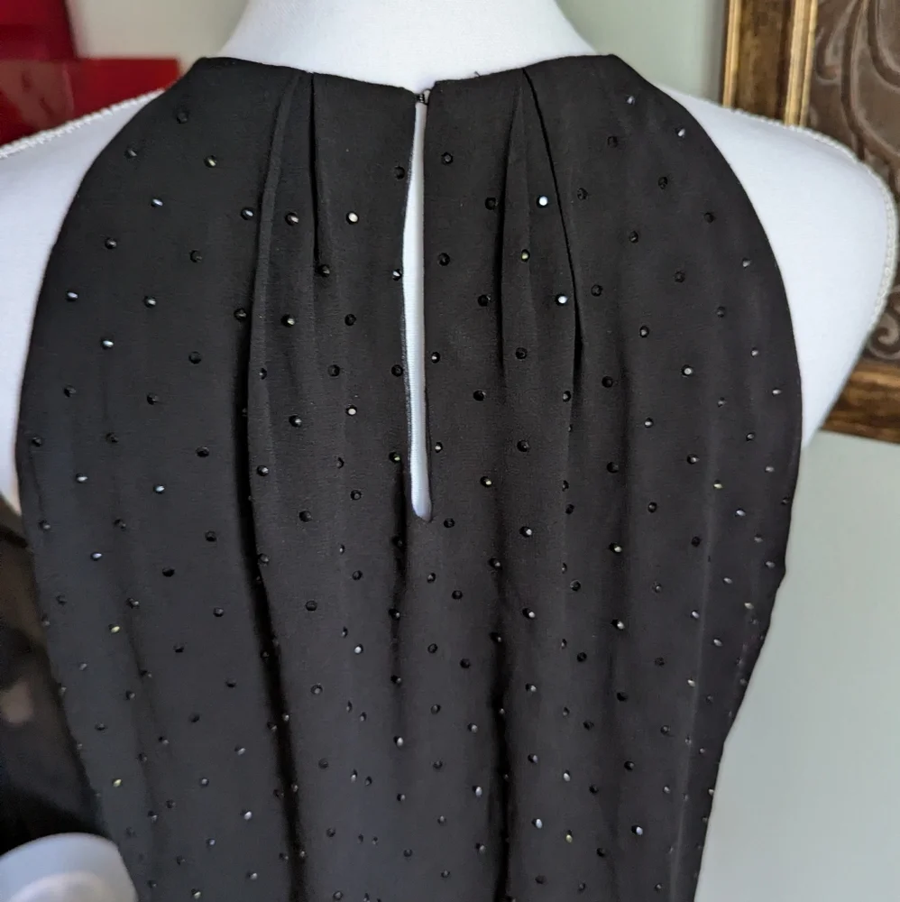 White House Black Market Womens Small Stud Rhinestone Black Sleeveless Blouse